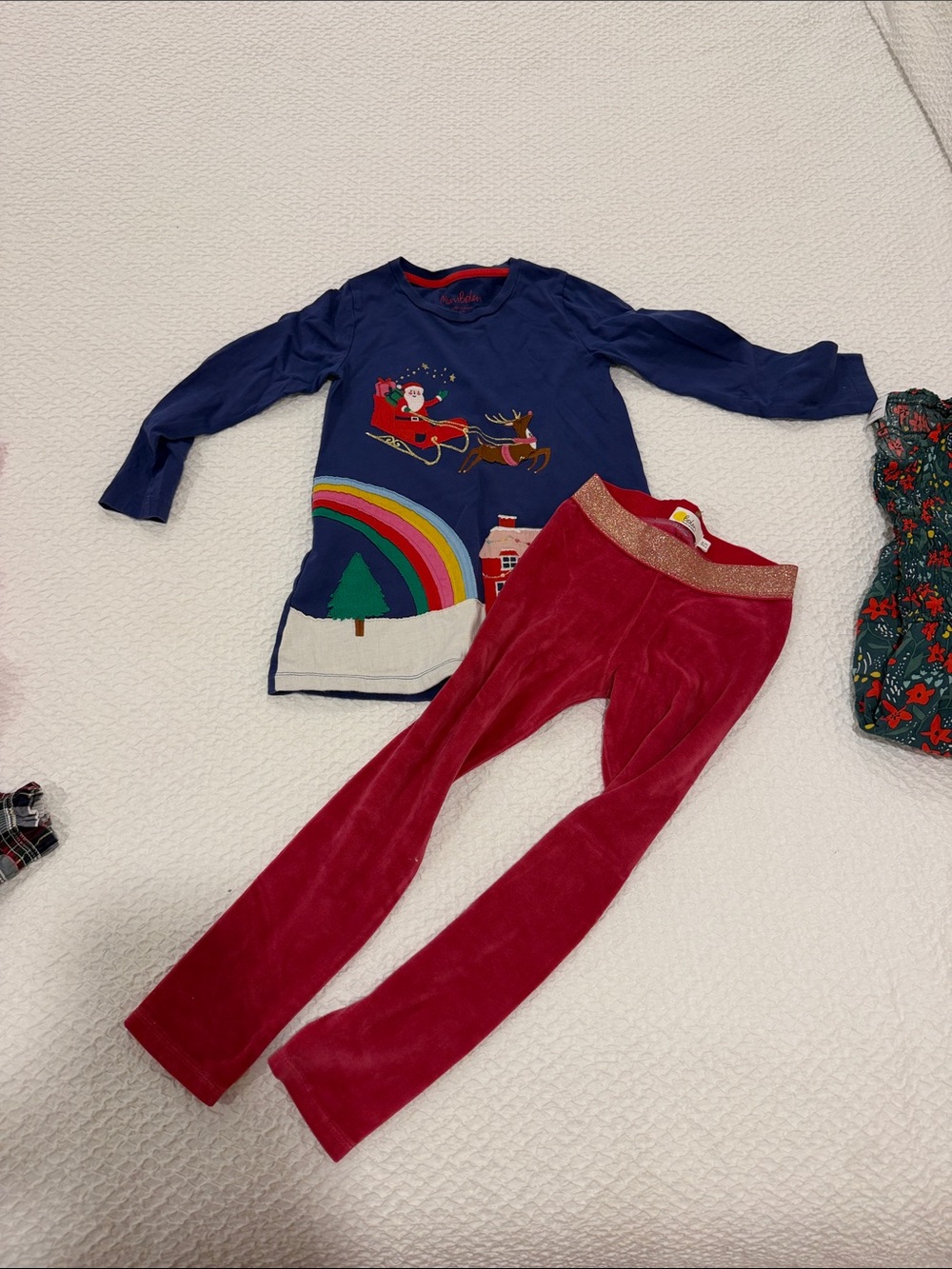 Boden Girls Red Velvet Leggings with Gold Waistband